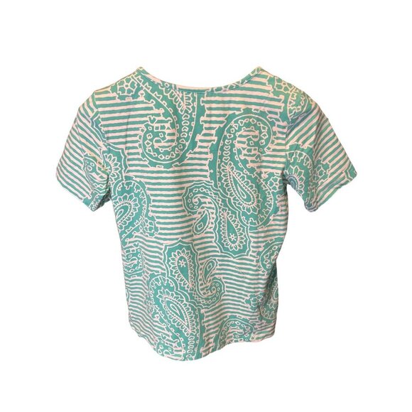 D & Co Active Green Striped Paisley Print Short Sleeve Round Neck Top SZ Small - Picture 5 of 6